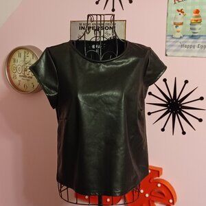 Rewash Black Medium Faux Leather Short Sleeve Top NWT